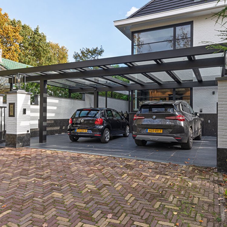 blauwe aluminium carport van Metalura