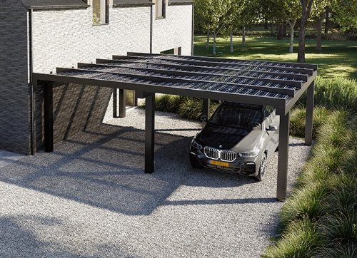 Solar carport aan huis met plat dak